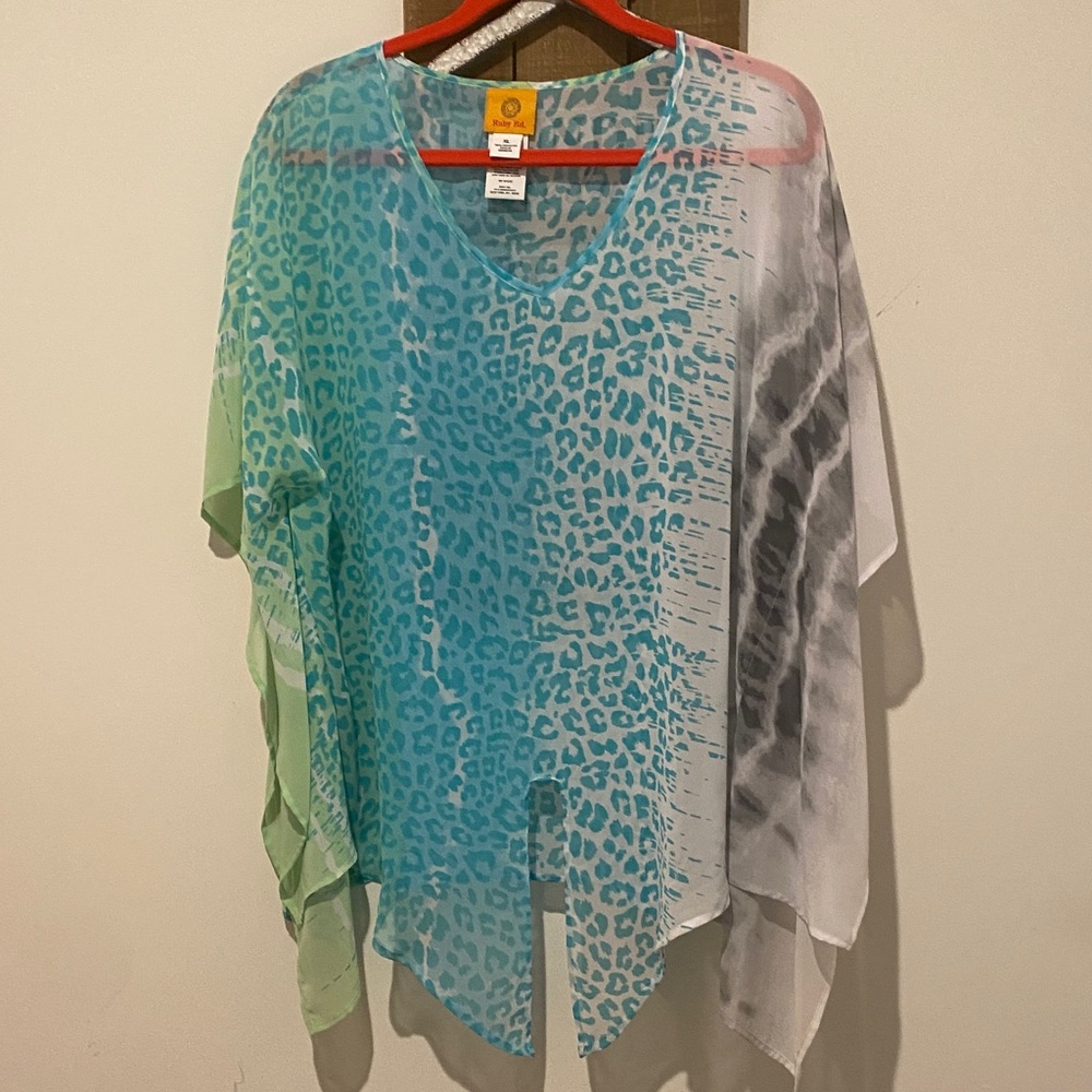 Ruby Rd. Multicolor Leopard Print Sheer Tunic - image 1